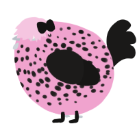 A pink and sable chicken with a speckle pattern