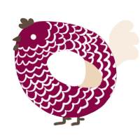 A maroon and cream chicken with a lace pattern