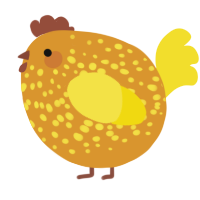 A orange and yellow chicken with a speckle pattern