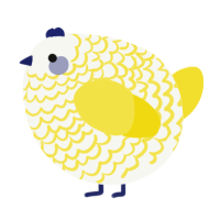 A white and yellow chicken with a lace pattern