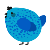 A cerulean and ultramarine chicken with a speckle pattern