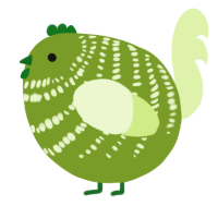 A chartreuse and apple chicken with a bar pattern