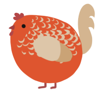 A vermilion and beige chicken with a half-lace pattern