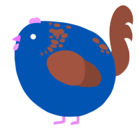 A ultramarine and russet chicken with a neck-speckle pattern
