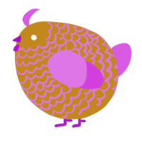 A ochre and orchid chicken with a lace pattern