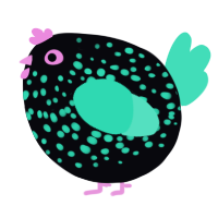 A white and crimson chicken with a speckle pattern