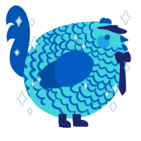 A aqua and ultramarine chicken with a lace pattern