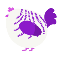 A white and violet chicken with a half-bar pattern