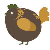 A bark and gold chicken with a neck-speckle pattern