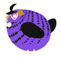 A blurple and black chicken with a bar pattern