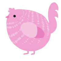 A pink chicken with a bar pattern