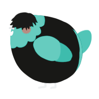 A black and turquoise chicken with a head pattern