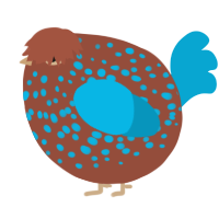 A russet and cerulean chicken with a speckle pattern