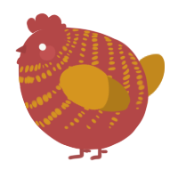 A red and ochre chicken with a bar pattern
