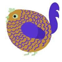 A gold and indigo chicken with a lace pattern