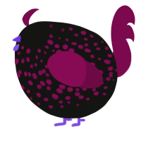 A black and wine chicken with a speckle pattern