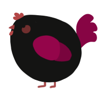 A black and maroon chicken
