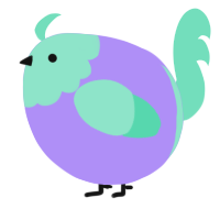 A lilac and mint chicken with a head pattern