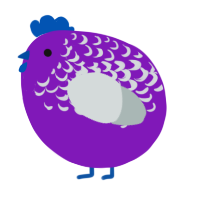 A violet and silver chicken with a half-lace pattern