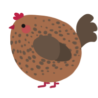 A brown and bark chicken with a speckle pattern