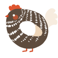 A bark and cream chicken with a bar pattern