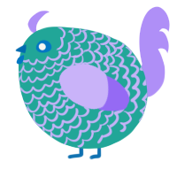 A turquoise and lilac chicken with a lace pattern