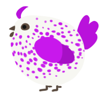 A white and amethyst chicken with a speckle pattern