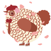 A cream and red chicken with a lace pattern