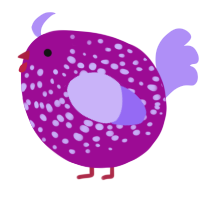 A plum and lilac chicken with a speckle pattern