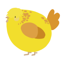 A yellow and orange chicken with a neck-speckle pattern