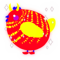 A crimson and lime chicken with a bar pattern