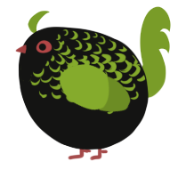 A black and chartreuse chicken with a half-lace pattern