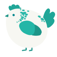 A white and turquoise chicken with a neck-speckle pattern