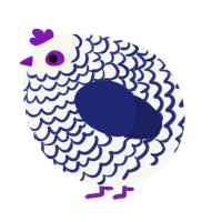 A white and navy chicken with a lace pattern