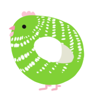 A grass and white chicken with a bar pattern