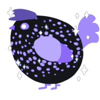 A black and blurple chicken with a speckle pattern