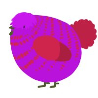 A amethyst and crimson chicken with a bar pattern