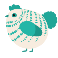 A cream and turquoise chicken with a bar pattern