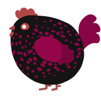 A black and maroon chicken with a speckle pattern