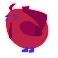 A crimson and maroon chicken