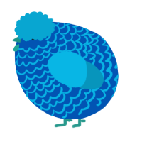 A ultramarine and cerulean chicken with a lace pattern