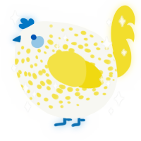 A white and yellow chicken with a speckle pattern