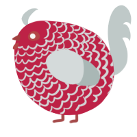 A crimson and silver chicken with a lace pattern