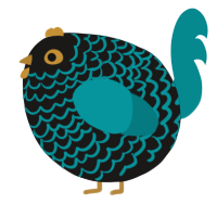 A sable and teal chicken with a lace pattern