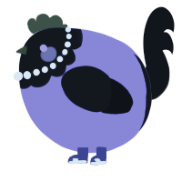 A indigo and black chicken with a head pattern