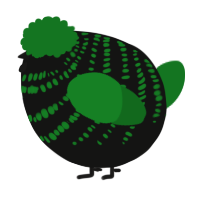 A black and leaf chicken with a bar pattern