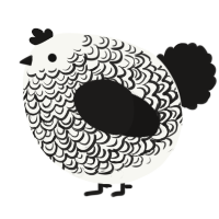 A white and sable chicken with a double-lace pattern