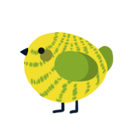 A yellow and chartreuse chicken with a bar pattern