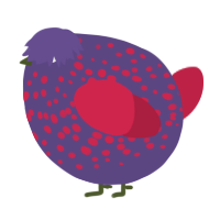 A overcast and crimson chicken with a speckle pattern