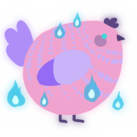 A pink and lilac chicken with a bar pattern